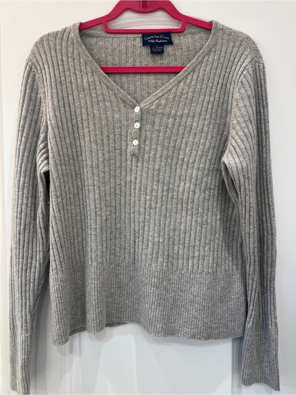 Charter Club Luxurious 100% 2-Ply Cashmere Ribbed Henley Sweater — Vintage!